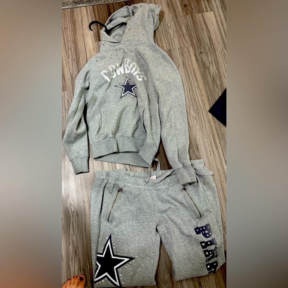 Victoria Secret Pink Dallas Cowboys Rhinestone Set hoodie and joggers XS